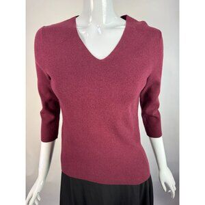 Express Womens Burgundy V-Neck Sweater Medium 3/4 Sleeve Lightweight Knit Nylon